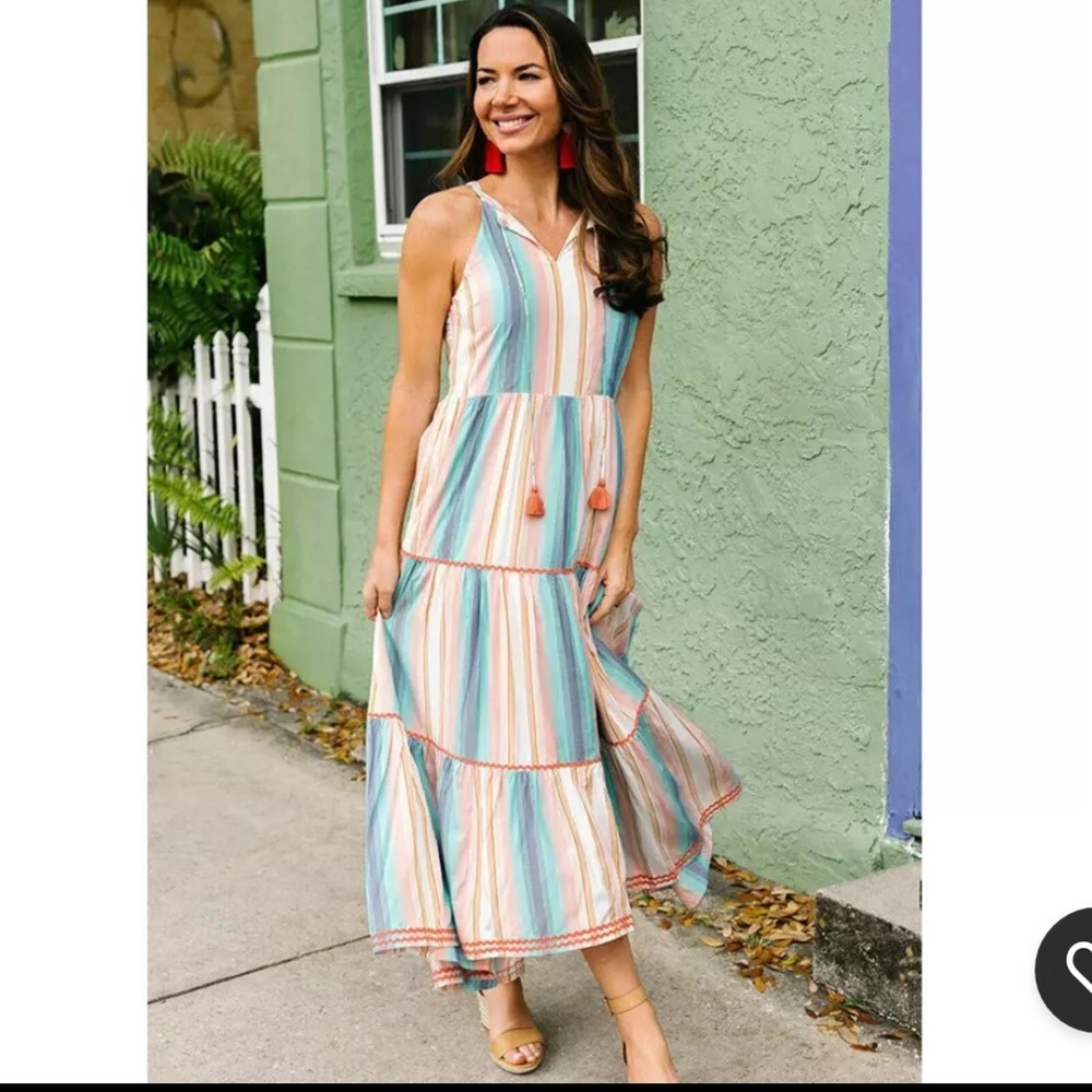 Matilda Jane Pink and Blue Halter Sundress Maxi NWOT
